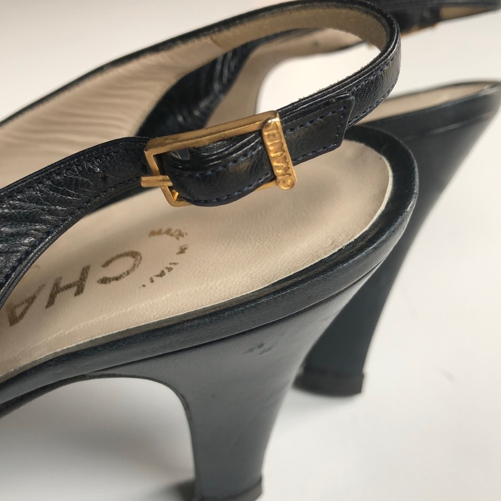 Chanel slingback cap toe leather heels 37 - Picture 4 of 8
